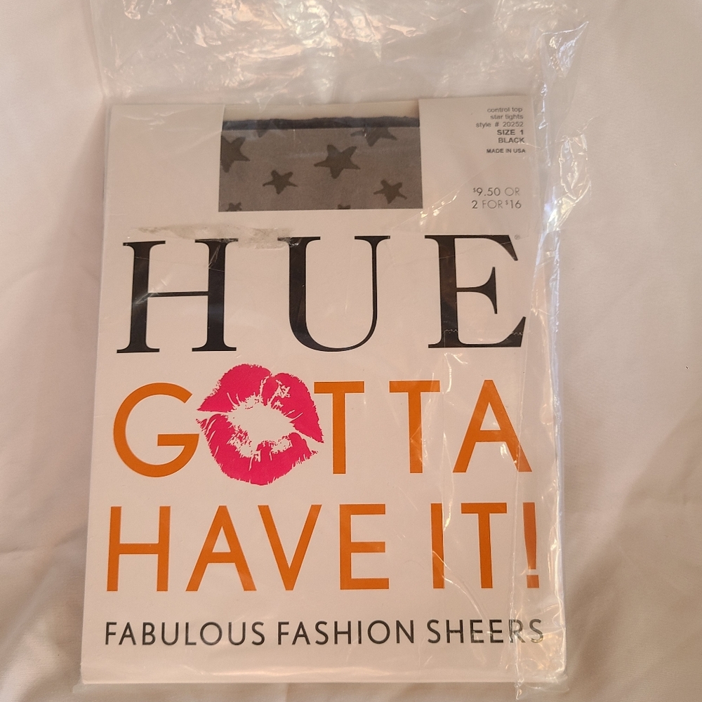 Hue Star Pattern Sheer Tights Gotta Have It Rare Black sz 1 NEW
